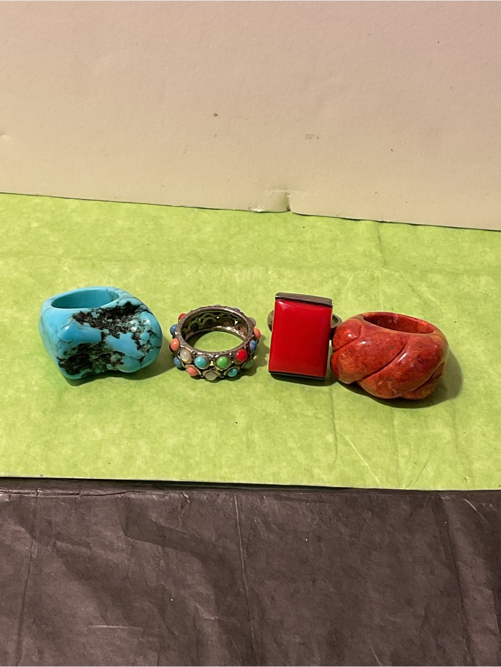 Four vintage stone statement rings